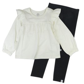 HonestBaby 2-Piece Tunic & Legging Set 100% Organic Cotton for Infant Baby and Toddler Girls, Unisex, White/Black, 6 Years