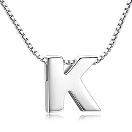 Candyfancy 1.0mm 18 inch 925 Sterling Silver 26 Small Letters Alphabet A-Z Initial Pendant Box Chain Necklace (K with Chain)