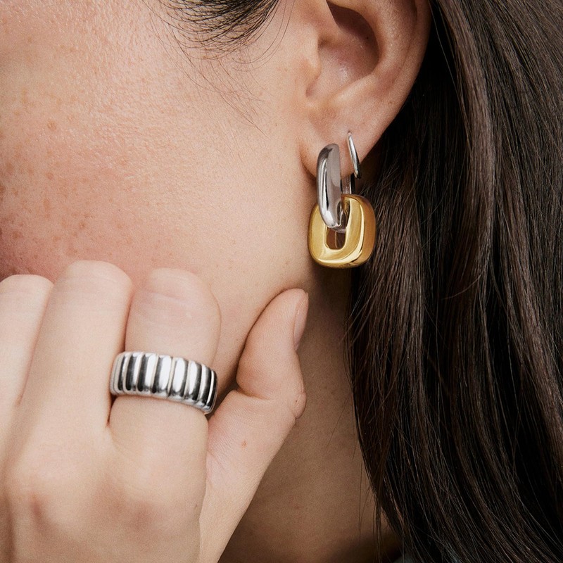 NOKMIT Chunky Hoop Earrings for Women, Bold Silver and Gold