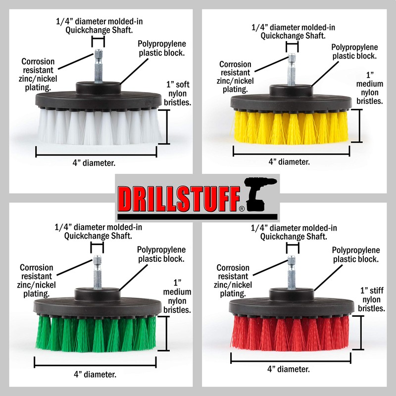 Drill Brush Attachment Power Scrubber Brush Set - 4in 4