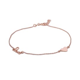 Vanbelle Sterling Silver Jewelry - Rose Gold Plated 925 Stamp - Love and Heart Charm Anklet - Stylish Beautifully Designed for Women - 9" Long + 1" Extender