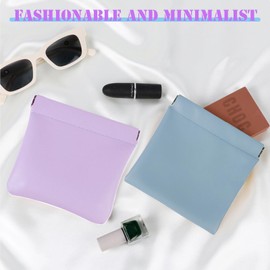 AJOJO 4 Pcs Lambskin Pocket Cosmetic Bags, 4 Size Waterproof Portable No Zipper Self-Closing Cute Small Makeup Pouch for Women, Pu Leather Bag for Cosmetics Headphones Jewelry (Purple)