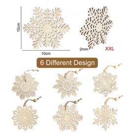 Pack of 18 Christmas Tree Snowflakes Wooden Pendants Christmas with Wooden Beads, 10 cm Large Natural Wood Christmas Pendant, Snowflakes, Christmas Tree Decoration, Christmas Decoration