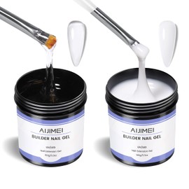 AIJIMEI 5oz Hard Nail Gel Builder Kit, Nail Builder Gel for Nails Art Clear White Colors Nail Extension Gel Hard Gel Builder Gel for Beginner (Clear & White)