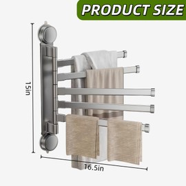 Rotating Towel Bar for Bathroom Wall Mounted,Suction Cup Swivel Towel Rack,Space Saving Space Folding Towel Holder,270° Rotation,No Hole Punching,for Shower Rooms, Kitchens(5-Bar)