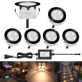 QACA Led Deck Lights Outdoor Waterproof Low Voltage Stainless Steel 1W Outdoor Yard Garden Decoration Lamps Landscape Pathway Patio Step Stairs LED In-ground Lights Black Border(6pcs,Warm White)