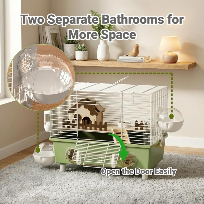 NANABIMIC 18.5" Bite-Proof Metal Hamster Cage, Fully Equipped, Easy Clean