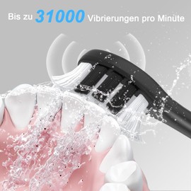 Sonic Elektrische Zahnbürste für Erwachsene -Wiederaufladbare Zahnbürste mit 240 Tagen Akkulaufzeit bei 2500mAh,8 Bürstenköpfe,3 Modi mit 2-Minuten-Timer,IPX7 wasserdicht,Schwarz