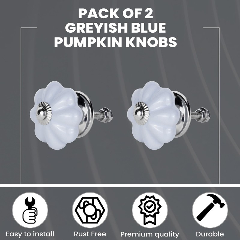 ETHNICITI Pack of 2 Pumpkin Shaped Blue Grey Ceramic Knobs