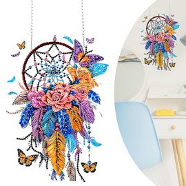 BMYUK Diamond Art Kit Dream Catcher Acrylic Board Arts and Crafts Toy Presents for Windows Garden Decorations Wind Chime (16x23cm)