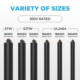 FIRMERST 8 Gauge 3 Conductor Power Cable STW 300V Pure Copper Wire 6 Feet