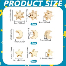 PH PandaHall 3 Styles 18K Gold Plated Spacer Beads Moon Star Beads 40pcs Long-Lasting Loose Sun Bead for Ramadan DIY Bracelet Necklace Earring Jewellery Making