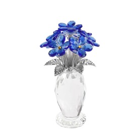 Faceted Crystal Vase with Eternal Bloom, Handcrafted Table Centerpiece for Home & Wedding Decor, Unique Gift for Women, Collectible Art Ornament, Blue Flowers Forget Me Not Figurine