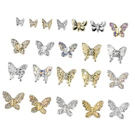 Vaguelly 22pcs Butterfly Nail Charms Creative Nail Jewels Rhinestones Easy to Use Decorations for Women