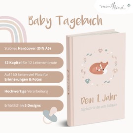 mintkind® Baby Album "Dein erstes Lebensjahr" A5 Nature | Baby Photo Album to Design Yourself | Baby Gift for Girls and Boys | Baby Book to Enter | Baby Book from 0 Months | Baby Diary