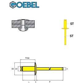 GOEBEL® - 250 x Blind Rivets Steel (Diameter x L) 4.8 x 10.0 mm with Large Head - Large Head Rivets - Pop Rivets - Standard
