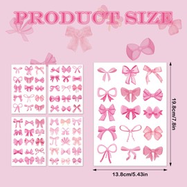 60pcs Bow Stickers, Waterproof Coquette Bows Stickers Vinyl Bow Decals Pink Vintage Aesthetic Stickers Girls Gifts for Water Bottle Laptop Diary Phone Journal