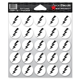 Award Decals Lightning Bolt (Black on White) Sticker Set (100 Decals 1") The Original Award Decals Premium 20mil Thick Helmet Decals Made in The USA Since 1976