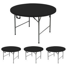 Enjoyidea Fitted Round Table Covers 48 Inch-4 Pack Black Elastic Spandex Table Cloth-Small Stretch Folding Circle Tablecloths Topper Cap for Kitchen Dining Commercial Party Picnic Event Banquet Tables