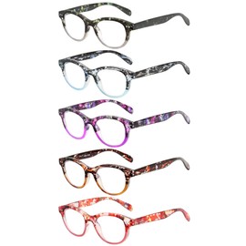 JOLISU 5 Pack Reading Glasses for Women and Men, Light Weight Eyeglasses with Spring Hinge, Blue Light Blocking Readers-2.25