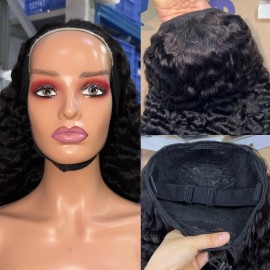 Quick to Install 3-In-1 Half Wig 180% Density Kinky Curly Burmese Curly Glueless Flexi-Fit Drawstring Half Wigsstyle: Deep Wave, color: Natural Black Half wig 180% density, Stretched Length: 16 Inches