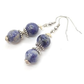 Ohrringe aus blauen Jaspisperlen und tibetischen Perlen