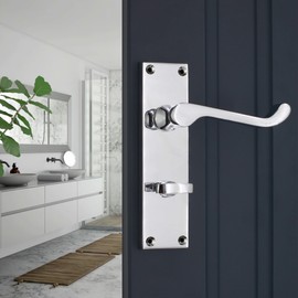 Infinity Decor Pair of Polished Chrome Victorian Scroll Lever on Bathroom Thumb Turn Backplate 155mm x 42mm - Lever Latch Privacy Door Handles for Internal Doors