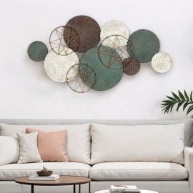 Homeroots 47" Bronze Green and White Metal and Jute Plates Distressed Wall Decor
