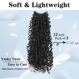 3 Packs Yankee Twist Crochet Braids Hair Passion Twist Pre Looped Curly Braiding Pretwisted Hair Extensions for Senegalese Black 12 Inch 1B#