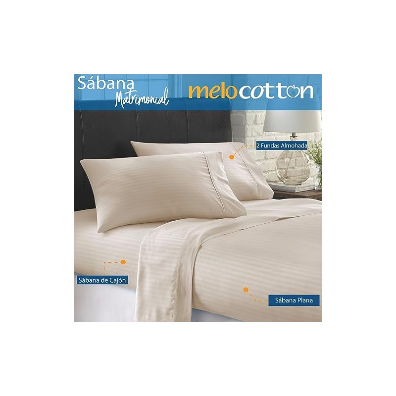 Melocotton Juego de Sábana Matrimonial de Microfibra 1800 grabada a
