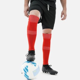 SLEEFS Soccer Leg Sleeves [1 Pair - Red] - For Adult & Large Boys/Large Youth - Calf Compression Sleeves for Men and Boys - Fits Over Calf/Shin Guards