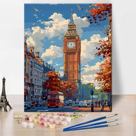 TISHIRON London England Art DIY Paint by Numbers Kit for Adults Big Ben in London Paint by Numbers Streets of London Paint by Numbers Kit Acrylic Painting Oil Painting Art Crafts 16"x20"Frameless