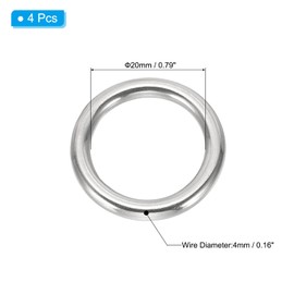 PATIKIL 4 Pcs Metal Rings 0.8 Inch 316 Stainless Steel Marine Grade Ring Welded Round Multi-Purpose O Rings for Macrame, DIY Craft, Hardware, Belt, Dog Leash, 3x20mm
