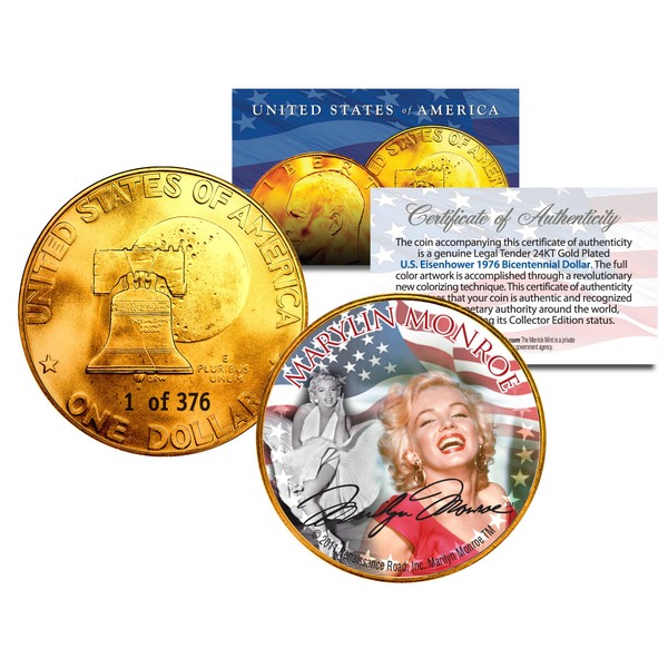 1976 Marilyn Monroe 24K Gold Plated IKE Dollar Each Coin Serial Numbered of 376