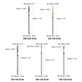sourcing map 5pcs Diamond Grinding Bit 1.4/2.3/2.5mm Tapered Oval Cylindrical Ball Head 2.35mm Shank Stone Sanding Drill Bits Rotary Tool for Ceramic Glass Nails Grinding Polishing