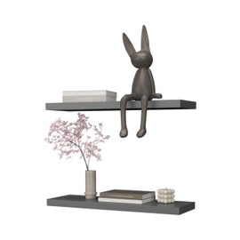 espidoo Floating Shelf Set Modern Melamine: 2-Pack Wall-Mounted Shelves 31.5" Wide - Space-Saving Recessed Design for Living Room & Bedroom - Organize Books & Decor with Elegant Matt Grey Finish