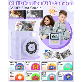 YMEDSUM Kids Camera Instant Print,Instant Camera for Kids with 2 Shutters,1080P Kids Instant Digital Camera,32G SD Card,3 Roll Paper,Christmas Birthday Toys Gifts for 3 4 5 6 7 8 9 10 ears old Girls