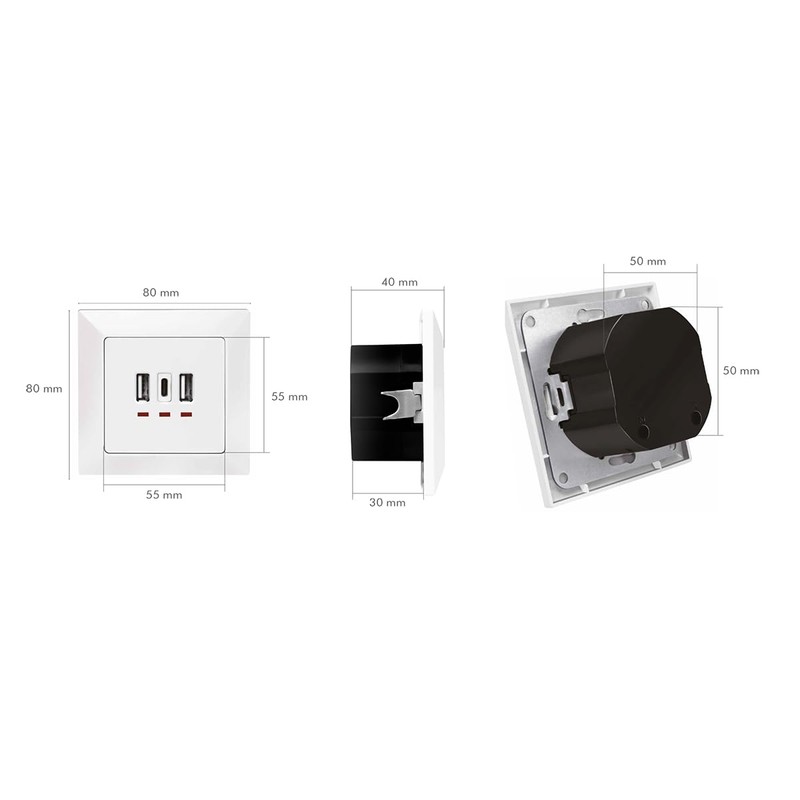 LogiLink PA0254 Flush-Mounted Socket with 2 x USB-A and 1