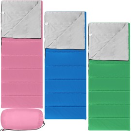 Macarrie 3 Pcs 0 Degree Camping Sleeping Bags Bulk for Adults Kids, Warm Weather Youth Sleeping Bags for Boys Girls Ages 8-12, Portable Compact with Compression Sack for Hiking Backpacking Outdoor