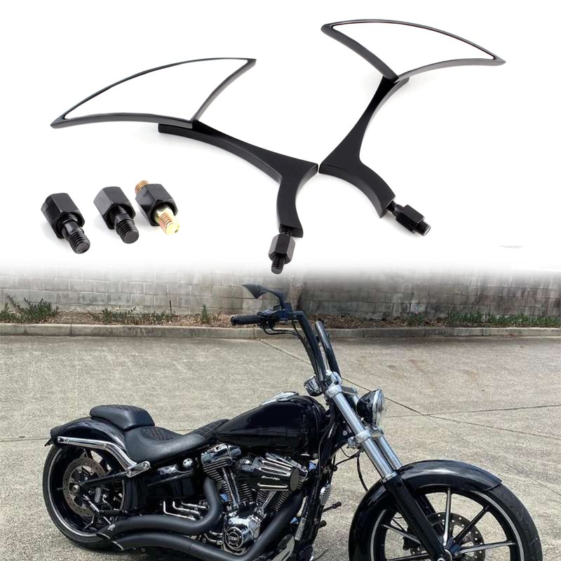 Black 8mm/10mm Motorcycle Spear Blade Rear View Side Mirrors for