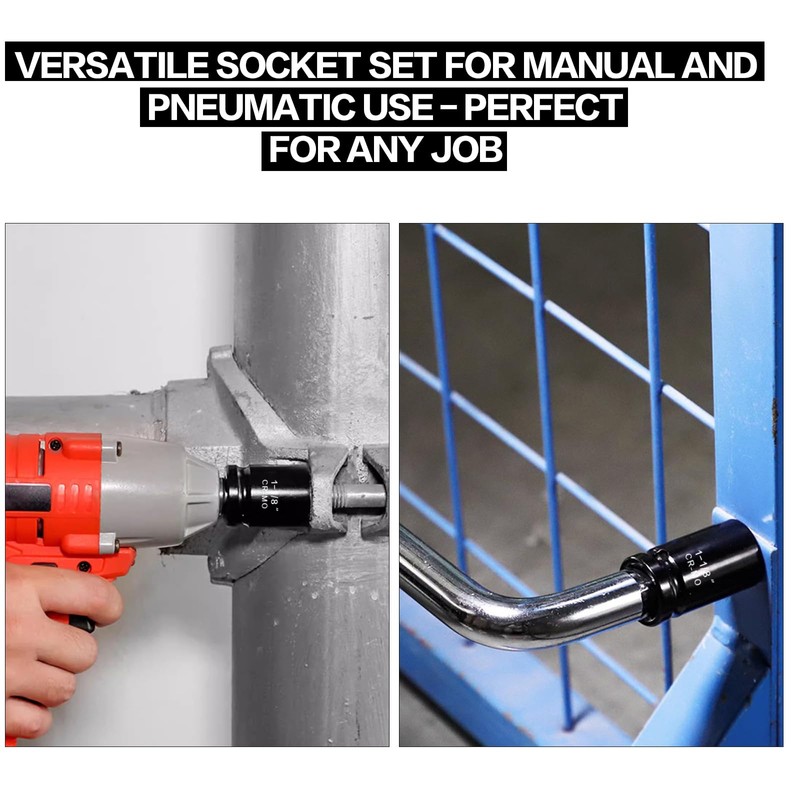 TONYNOL 3/4 Inch Drive Deep Impact Socket Set,6-Point,SAE(1"to 1-1/2"),8 Pcs,Cr-Mo.Heavy