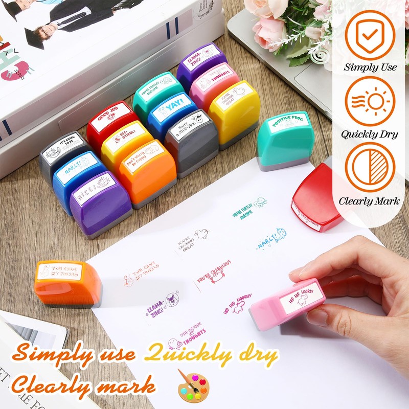 Zhehao 16 Pcs Teacher Stamps for Grading Self Inking Stamp