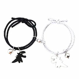 Fuqimanman2020 2PS Cute Dinosaur Couple Mutual Attraction Love Heart Matching Bracelets Set Stretch Braided Rope for Couple Lover Friendship Relationship Best Friend Back to School Jewelry-Black Gray