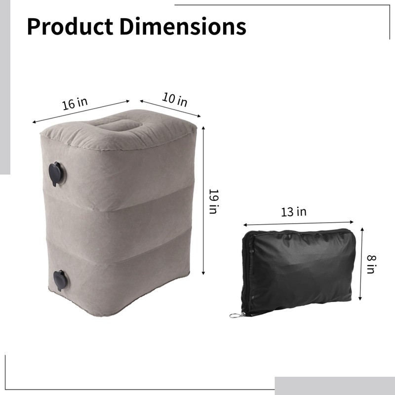 Inflatable Foot Rest for Airplane, 3 Adjustable Heights, PVC Travel