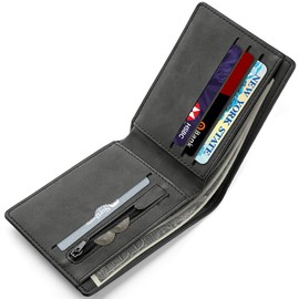 KEYRI 1 PCS Leather Wallets Mens Slim Wallet with Card Holder Banknote Compartments and Coin Pocket Black Wallets for Work Business or Travel Minimalist Purses for Men UK (Black)