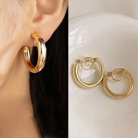 Clip on Earrings for Women Small Gold Plated Clip on Earrings Chunky Flower Hoop Earrings Non Pierced Fake Hoop Earrings Accessories Stuff Charms Jewelry Gifts