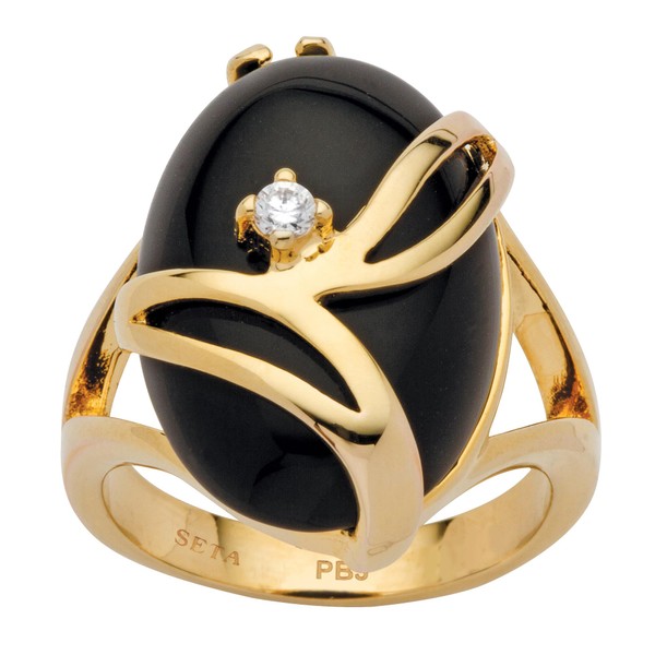 PalmBeach Yellow Gold-Plated or Platinum-Plated Oval Shaped Natural Black Onyx