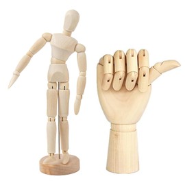 2 Pack 8" Drawing Mannequin,7" Little Hand Model,Artists Wooden Drawing Figure Animation Dolls Figure Supplies Stop Motion Art Manikin Poseable Drawing Tools for Decor,Painting,Sketching,Gifts