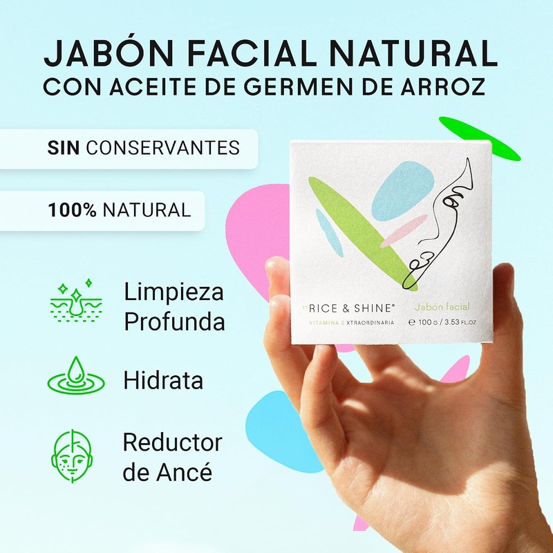 RICE & SHINE Jabón Facial Natural con Aceite de Germen