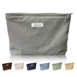 Wudygirl Cosmetic Bags for Women,Large Capacity Travel Makeup Bag,Cute Corduroy Makeup Bag Organizer Handbags Purses Zipper Pouch(Dark Gray)